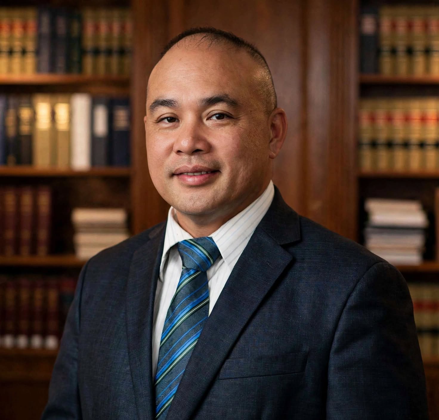 Peter J. Santos in a law library — square crop